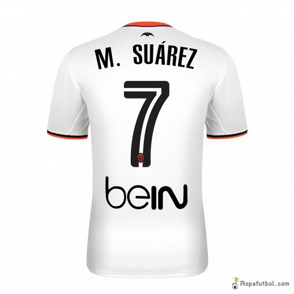 Camiseta Valencia Replica Primera Ropa Mariosuarez 2016/17 Blanco